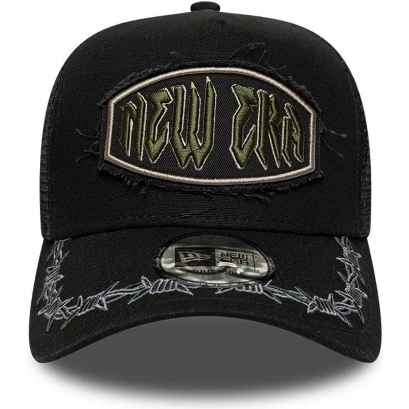 new-era-e-frame-distressed-patch-black-trucker-hat new-era-e-frame-distressed-patch-black-trucker-hat