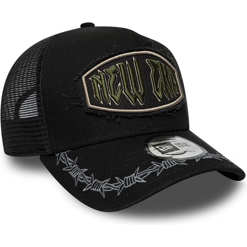 casquette-trucker-noire-e-frame-distressed-patch-new-era