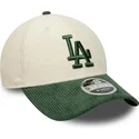 casquette-courbee-beige-et-verte-snapback-avec-logo-vert-9forty-m-crown-cord-los-angeles-dodgers-mlb-new-era