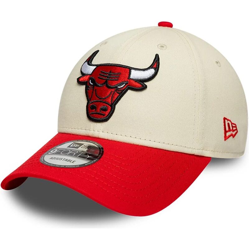 new-era-curved-brim-9forty-colour-block-chicago-bulls-nba-beige-and-red-adjustable-cap