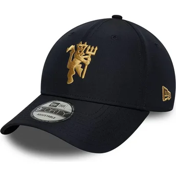 New Era Curved Brim Golden Logo 9FORTY Manchester City Football Club Premier League Navy Blue Adjustable Cap
