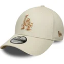 new-era-curved-brim-brown-logo-9forty-faux-pony-infill-los-angeles-dodgers-mlb-beige-adjustable-cap