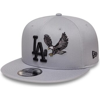 New Era Flat Brim Black Logo 9FIFTY Outdoor Icon Los Angeles Dodgers MLB Grey Snapback Cap
