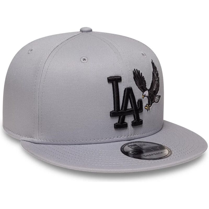 casquette-plate-grise-snapback-avec-logo-noir-9fifty-outdoor-icon-los-angeles-dodgers-mlb-new-era