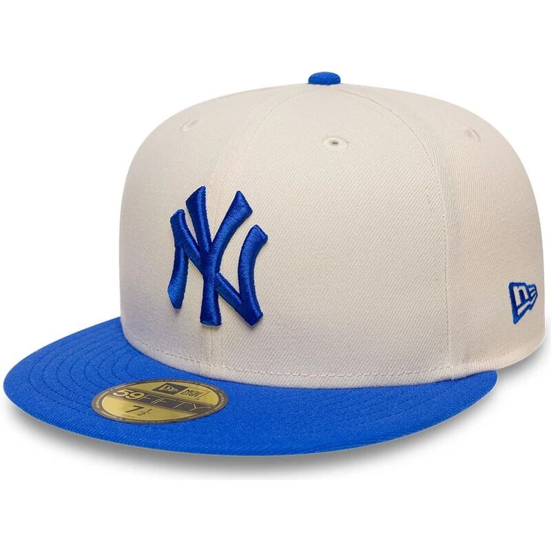 casquette-plate-beige-et-bleue-ajustee-avec-logo-bleu-59fifty-league-essential-new-york-yankees-mlb-new-era casquette-plate-beige-et-bleue-ajustee-avec-logo-bleu-59fifty-league-essential-new-york-yankees-mlb-new-era
