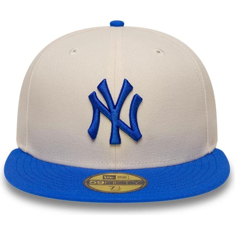 new-era-flat-brim-blue-logo-59fifty-league-essential-new-york-yankees-mlb-beige-and-blue-fitted-cap new-era-flat-brim-blue-logo-59fifty-league-essential-new-york-yankees-mlb-beige-and-blue-fitted-cap
