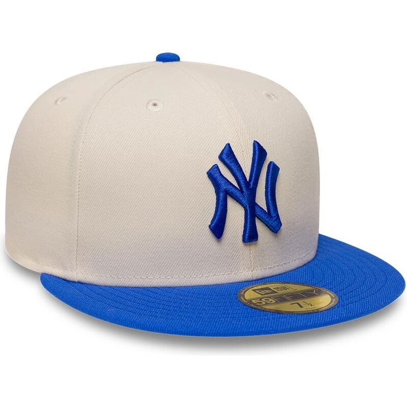 casquette-plate-beige-et-bleue-ajustee-avec-logo-bleu-59fifty-league-essential-new-york-yankees-mlb-new-era casquette-plate-beige-et-bleue-ajustee-avec-logo-bleu-59fifty-league-essential-new-york-yankees-mlb-new-era
