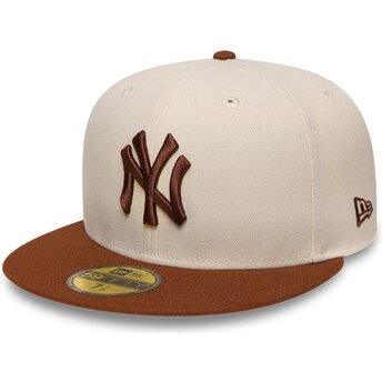 Casquette plate marron et beige ajustée avec logo marron 59FIFTY League Essential New York Yankees MLB New Era