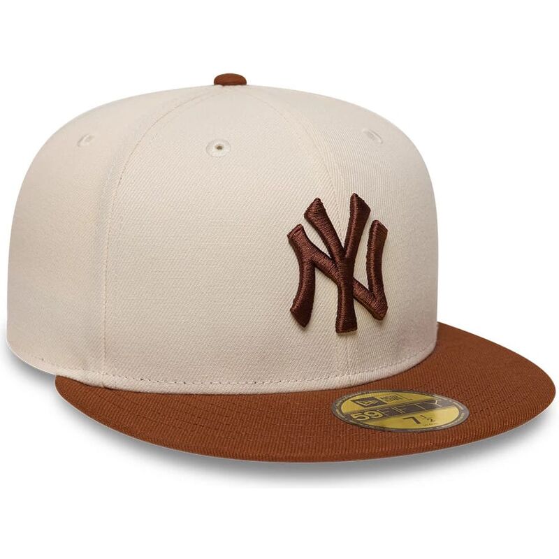new-era-flat-brim-brown-logo-59fifty-league-essential-new-york-yankees-mlb-brown-and-beige-fitted-cap