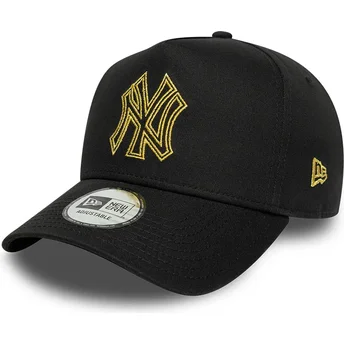 Casquette courbée noire snapback avec logo doré E Frame Metallic Outline New York Yankees MLB New Era