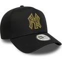 new-era-curved-brim-golden-logo-e-frame-metallic-outline-new-york-yankees-mlb-black-snapback-cap