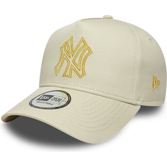 New Era Curved Brim Golden Logo E Frame Metallic Outline New York Yankees MLB Beige Snapback Cap