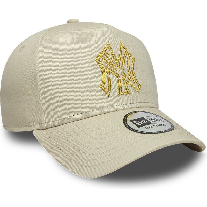 casquette-courbee-beige-snapback-avec-logo-dore-e-frame-metallic-outline-new-york-yankees-mlb-new-era