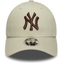 new-era-curved-brim-brown-logo-9forty-m-crown-new-york-yankees-mlb-beige-snapback-cap