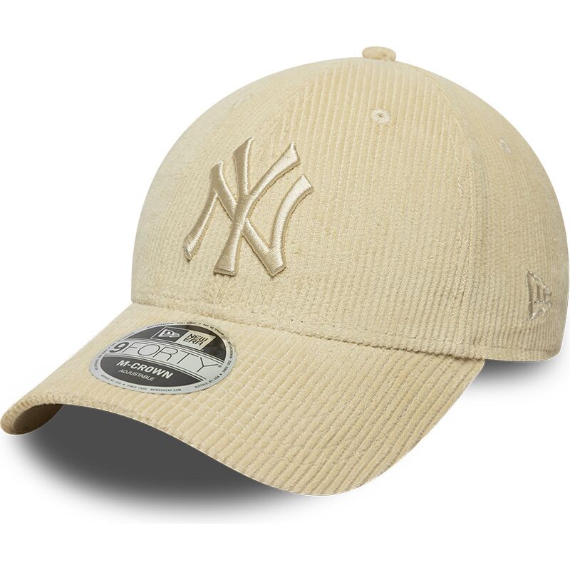 new-era-curved-brim-9forty-m-crown-cord-new-york-yankees-mlb-beige-adjustable-cap-with-beige-logo