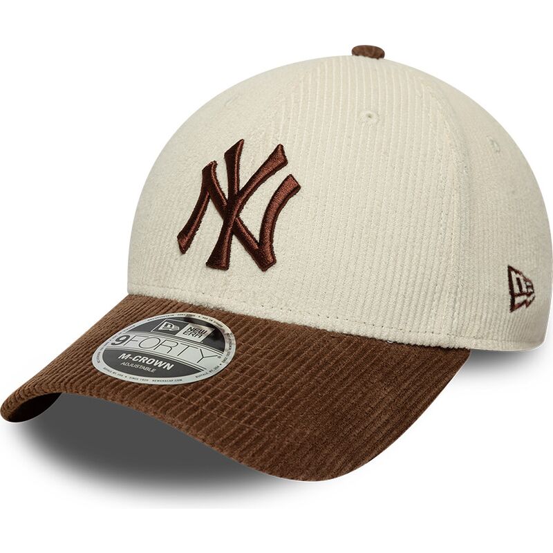 casquette-courbee-marron-et-beige-ajustable-avec-logo-marron-9forty-m-crown-cord-new-york-yankees-mlb-new-era