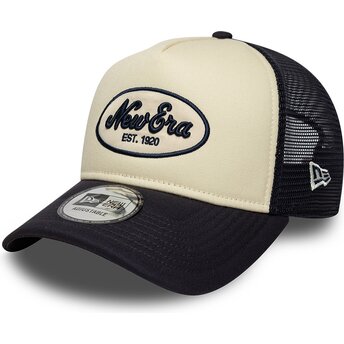 Casquette trucker bleue marine et beige A Frame Oval Foam Patch New Era