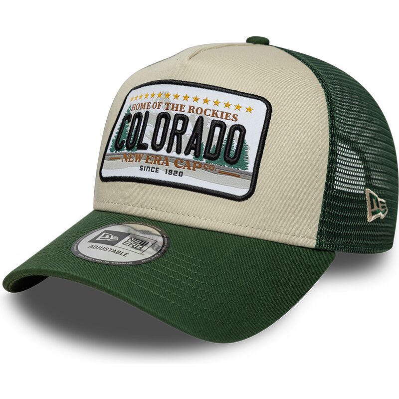 new-era-a-frame-license-plate-colorado-green-and-beige-trucker-hat