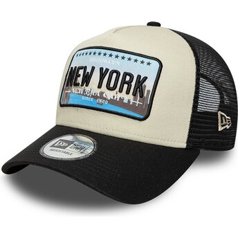 New Era A Frame License Plate New York Black and Beige Trucker Hat