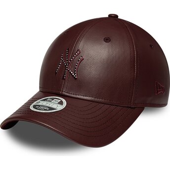 New Era Curved Brim Women 9FORTY M-Crown PU Diamante New York Yankees MLB Brown Snapback Cap