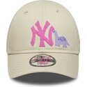 new-era-curved-brim-youth-pink-logo-9forty-dino-icon-new-york-yankees-mlb-beige-adjustable-cap