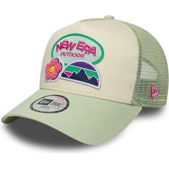 Casquette trucker verte et beige pour enfant A Frame Outdoor New Era