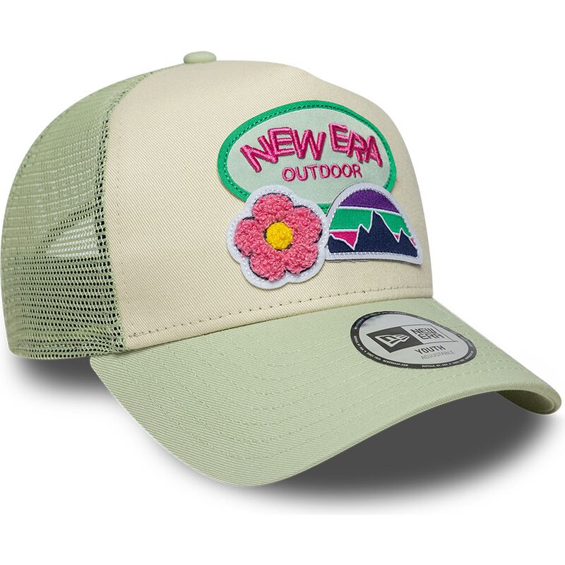 casquette-trucker-verte-et-beige-pour-enfant-a-frame-outdoor-new-era