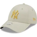 new-era-curved-brim-women-golden-logo-9forty-metallic-logo-new-york-yankees-mlb-beige-adjustable-cap
