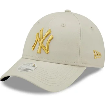 Casquette courbée beige ajustable pour femme avec logo doré 9FORTY Metallic Logo New York Yankees MLB New Era