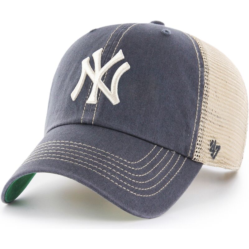casquette-trucker-grise-et-beige-clean-up-trawler-vintage-navy-new-york-yankees-mlb-47-brand casquette-trucker-grise-et-beige-clean-up-trawler-vintage-navy-new-york-yankees-mlb-47-brand