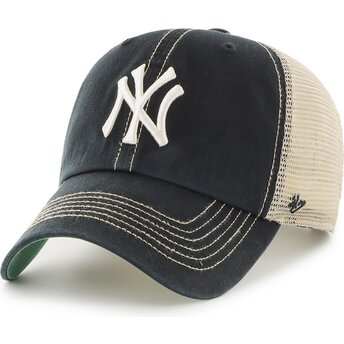 47 Brand Clean Up Trawler New York Yankees MLB Black and Beige Trucker Hat