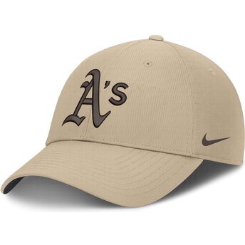 Casquette courbée beige ajustable avec logo marron Structured Uv Poly Ripstop Oakland Athletics MLB Nike