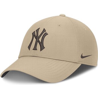 Nike Curved Brim Brown Logo Club Structured Uv Poly Ripstop New York Yankees MLB Beige Adjustable Cap