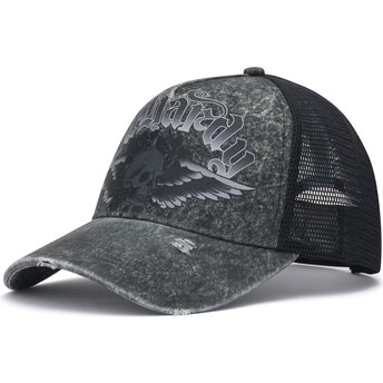 Casquette trucker grise Flaming Gothic Skull Washed Ed Hardy