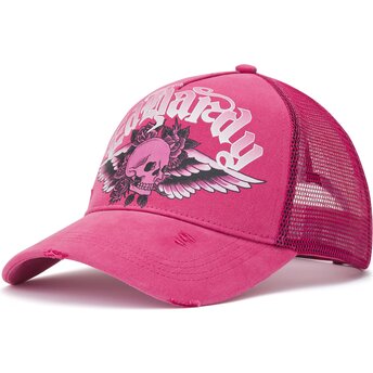 Ed Hardy Flaming Gothic Skull Washed Pink Trucker Hat