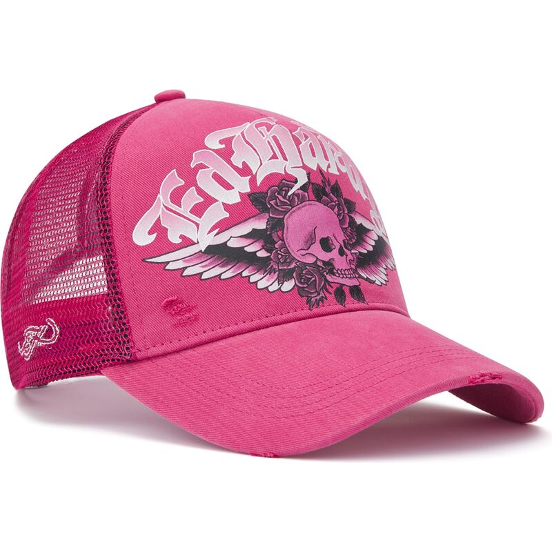 casquette-trucker-rose-flaming-gothic-skull-washed-ed-hardy