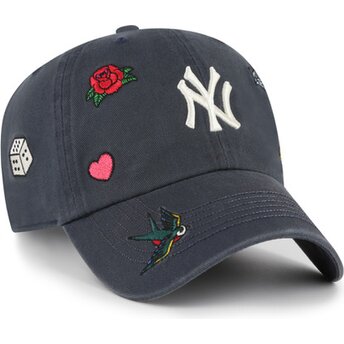 47 Brand Curved Brim Clean Up Multi Scatter New York Yankees MLB Navy Blue Adjustable Cap