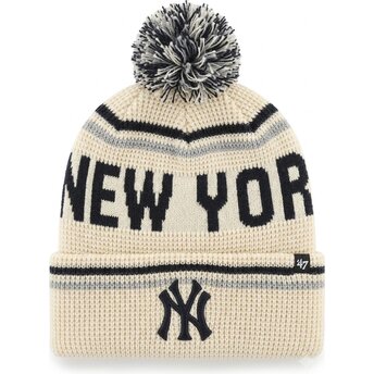 47 Brand Quattrle Cuff Knit New York Yankees MLB Cream Beanie with Pompom