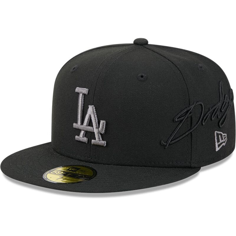 casquette-plate-noire-ajustee-avec-logo-grise-59fifty-side-script-los-angeles-dodgers-mlb-new-era