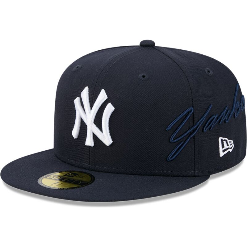 casquette-plate-bleue-marine-ajustee-59fifty-side-script-new-york-yankees-mlb-new-era