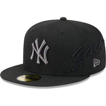 Casquette plate noire ajustée avec logo grise 59FIFTY Side Script New York Yankees MLB New Era