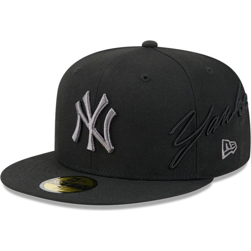 casquette-plate-noire-ajustee-avec-logo-grise-59fifty-side-script-new-york-yankees-mlb-new-era