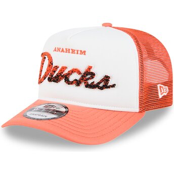 New Era 9FIFTY A Frame NA Lifestyle F1 Anaheim Ducks NHL Orange and White Trucker Hat