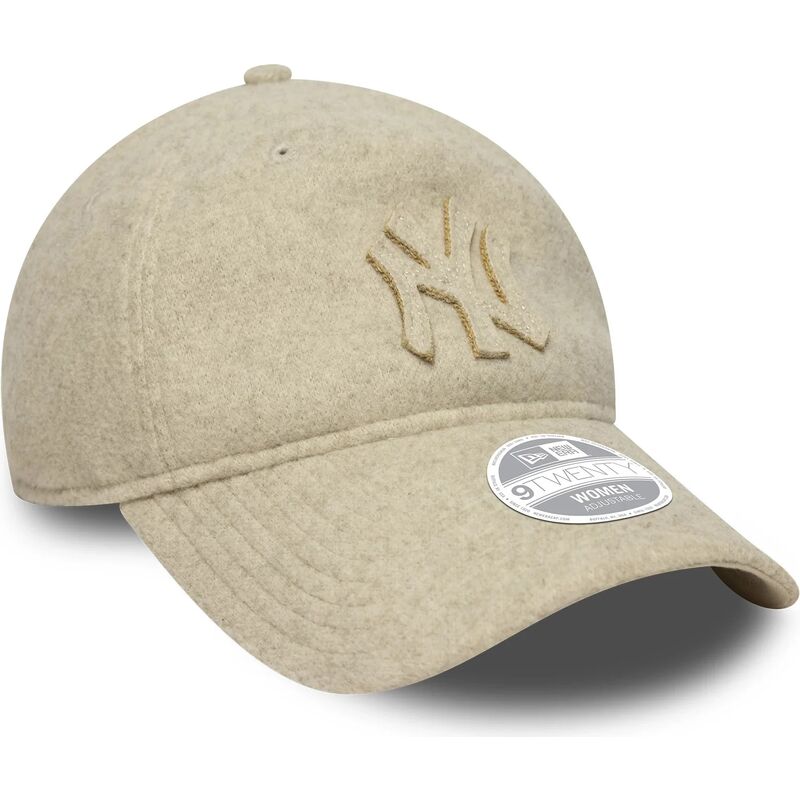 new-era-curved-brim-9twenty-a-frame-melton-luxe-new-york-yankees-mlb-beige-adjustable-cap-with-beige-logo