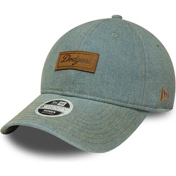 Casquette courbée bleue ajustable pour femme avec logo marron 9TWENTY Denim Los Angeles Dodgers MLB New Era