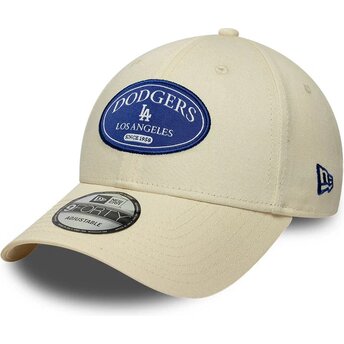 Casquette courbée crème ajustable avec logo bleu 9FORTY Patch Los Angeles Dodgers MLB New Era