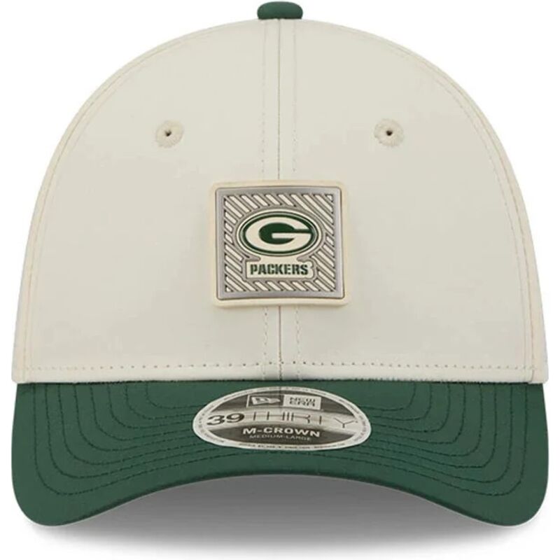 new-era-curved-brim-39thirty-m-crown-training-2026-green-bay-packers-nfl-green-and-beige-fitted-cap new-era-curved-brim-39thirty-m-crown-training-2026-green-bay-packers-nfl-green-and-beige-fitted-cap