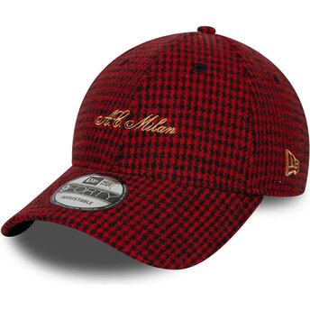 Casquette courbée rouge ajustable 9FORTY Houndstooth AC Milan Serie A New Era