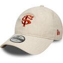 casquette-courbee-beige-ajustable-avec-logo-rouge-9twenty-faux-suede-stade-toulousain-top-14-new-era