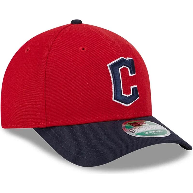 new-era-curved-brim-9forty-m-crown-player-replica-cleveland-guardians-mlb-red-and-navy-blue-snapback-cap